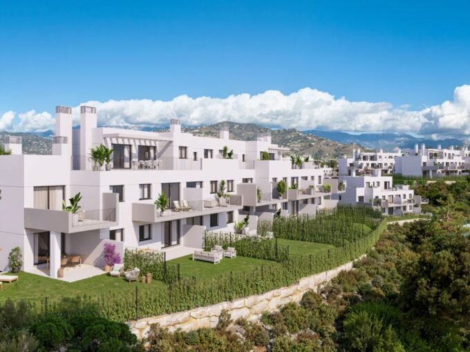 Aerial view of the residential complex surrounded by countryside at Baviera Golf III, Velez-Malaga