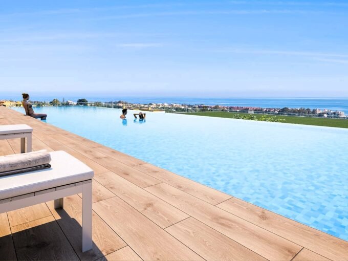 Infinity-edge communal pool with sea views at Marine Hills, Estepona