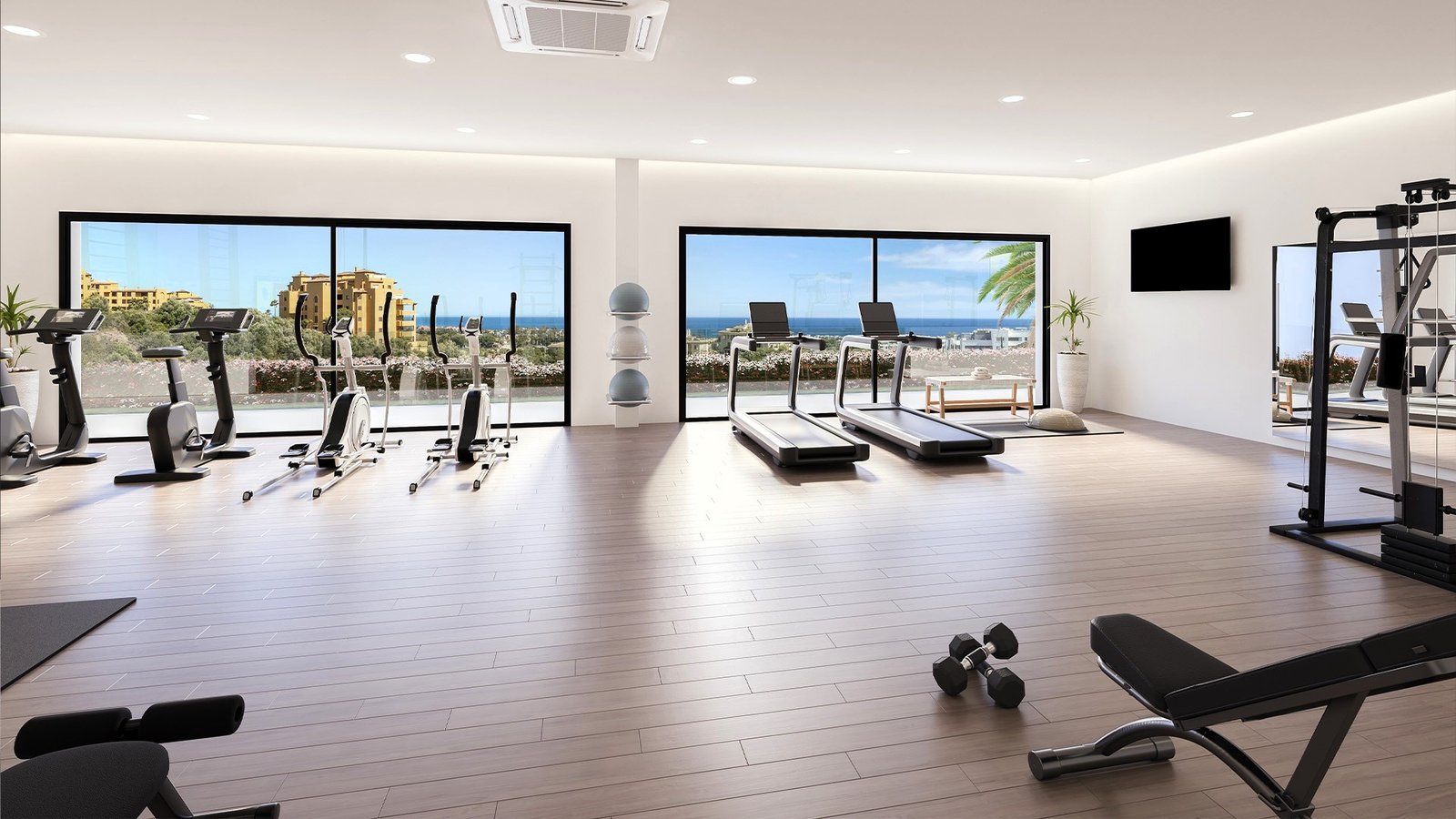 Communal gymnasium with panoramic views at Marine Hills, Estepona