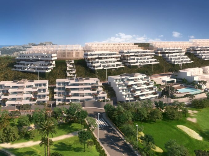 Aerial view of the development beside the golf course at Navigolf Suites II, La Cala de Mijas