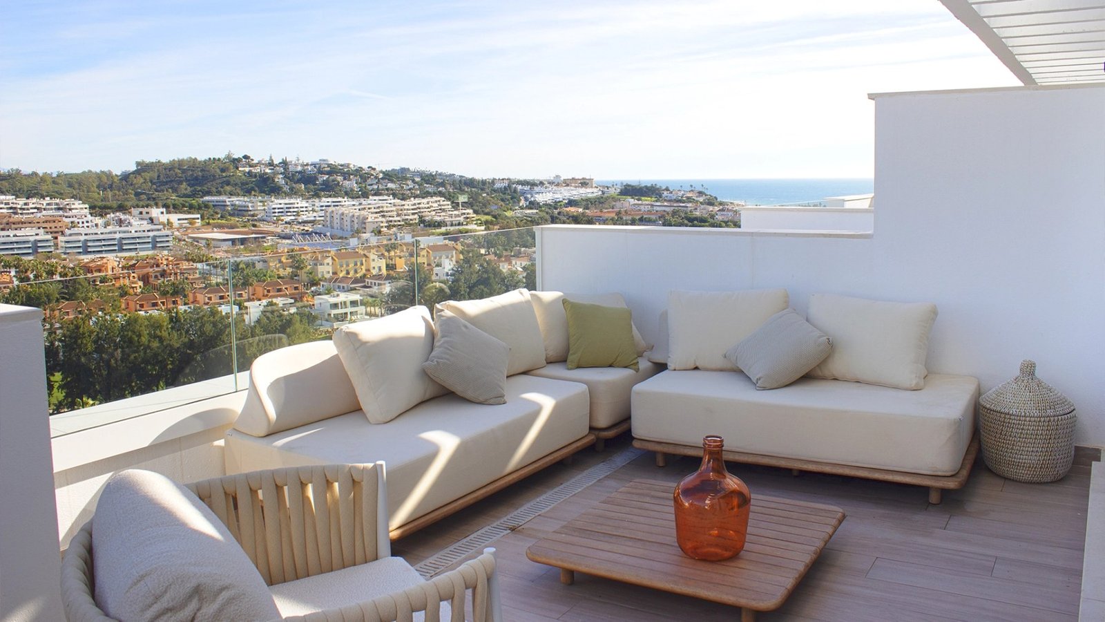 Terrace lounge with sea views at Navigolf Suites, La Cala de Mijas