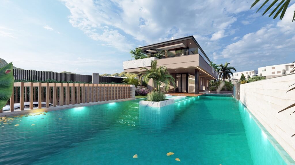 Saltwater pool and villa at Villas Bellagio, El Higuerón, Fuengirola