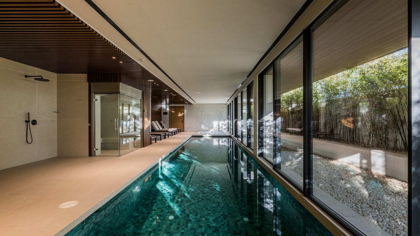 Heated indoor pool in the private spa at Atelier 4 Ikkil Bay, Estepona