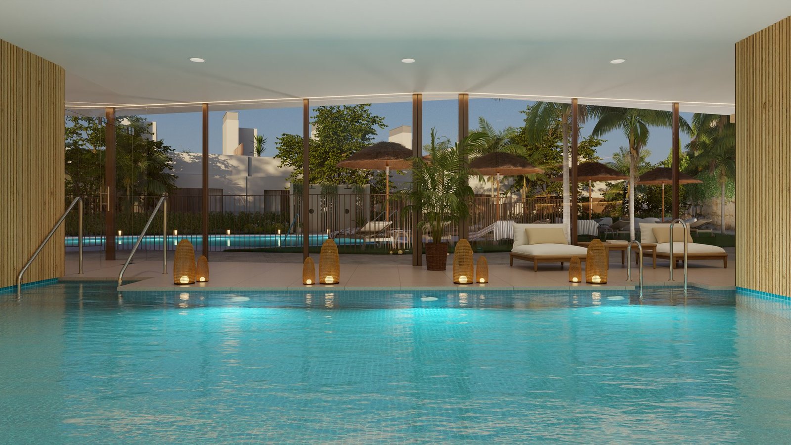 Outdoor pool and clubhouse pavilion at Cala Serena Sun, La Cala de Mijas