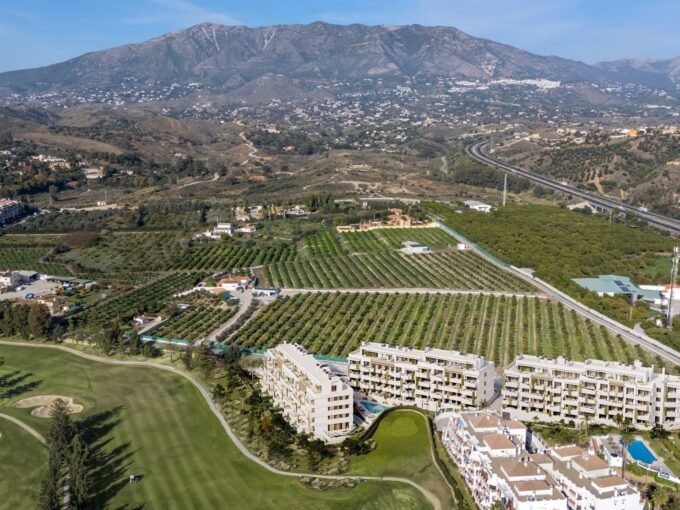 Aerial view of the development inside the golf course at Helvet Green, Mijas Golf