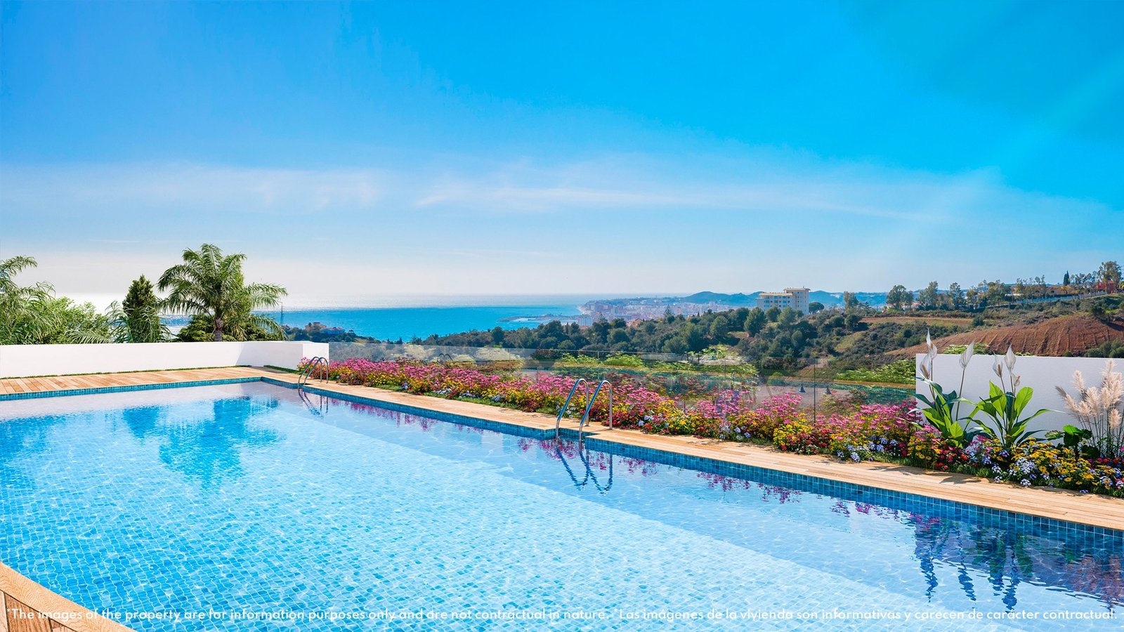 Communal swimming pool with sea views at Horizon 36, Fuengirola