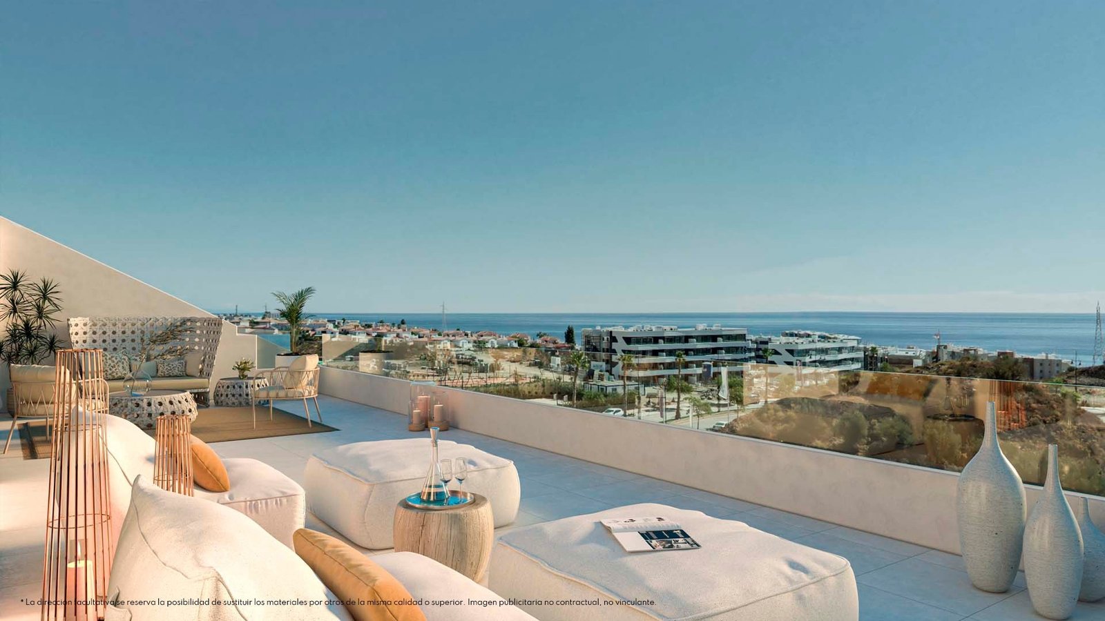Large Sky Villa terrace with outdoor lounge and sea views at Lomas 5, Fuengirola