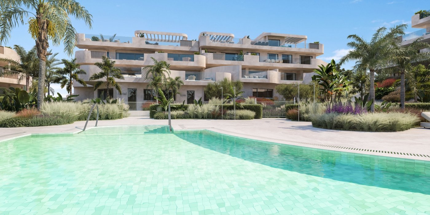 Communal pool with sun terrace at Idyllic, Estepona