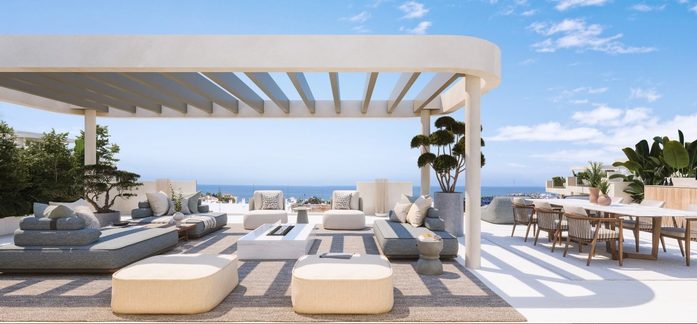 Penthouse solarium with pergola and sea views at Idyllic, Estepona