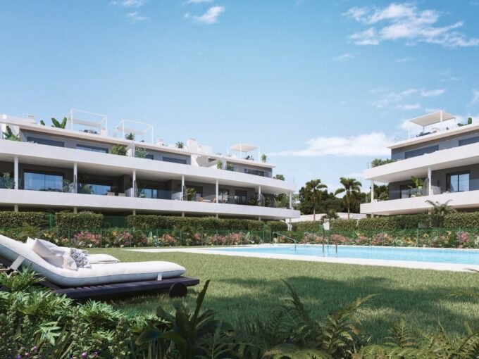 Low-rise blocks and communal pool at Natura Estepona, Estepona
