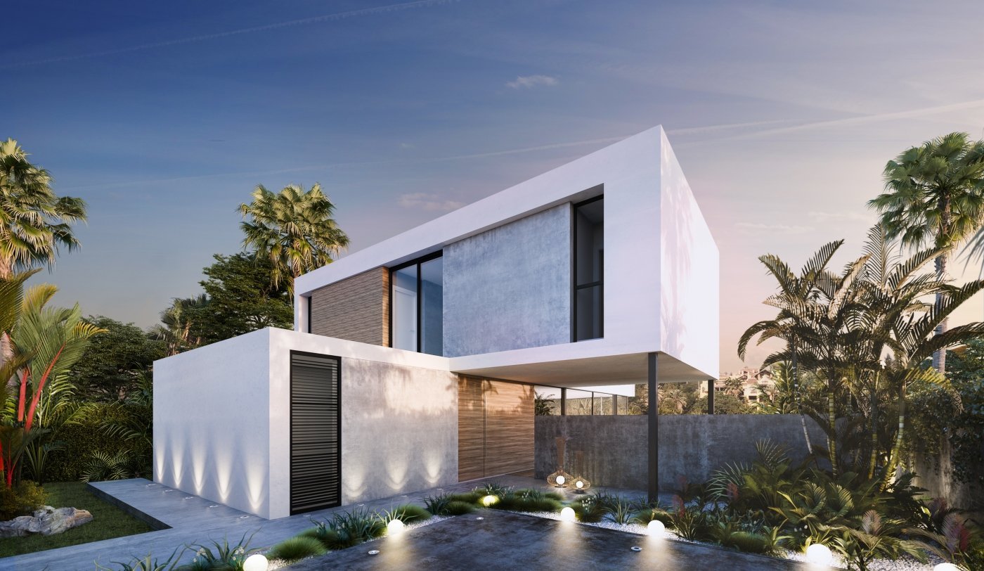 Villa exterior at dusk | Sanctuary Villas II