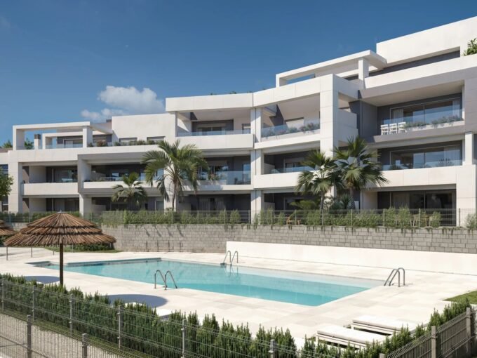 Pool deck and terraced facades at Vanian Gardens, Estepona